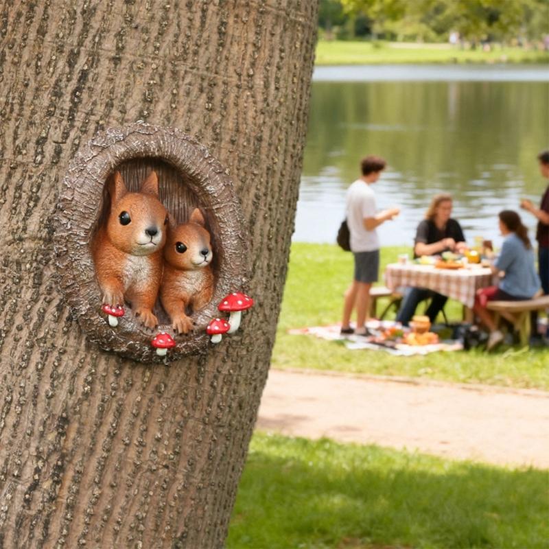Resin Squirrel Ornament Weatherproof Resin Squirrel Figurine Tree Face for Outdoor Yard Garden Decoration Statue