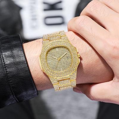 Quartz Watch with Full Diamond Bezel And Dial Watch High Accuracy Sparkling Trendy Hip-Hop Style Watch for Daily Party