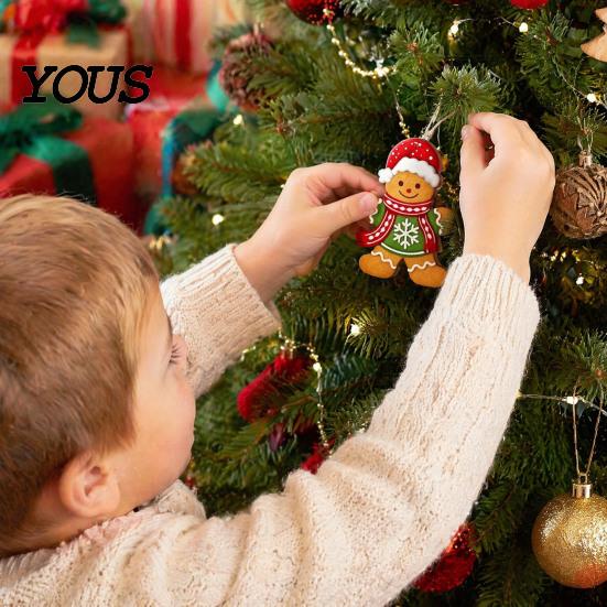 Holiday Scene Layout Accessories Gingerbread Man Wooden Pendant for Christmas Tree Decoration, Rustic Xmas Hanging Traditional Crafts Ornaments