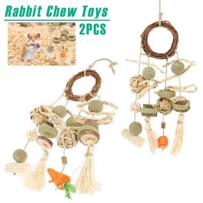 2Pcs Rabbit Chew Toys Safe Wood Hamster Toys Set Hanging Small Pet Chewing and Grinding Tools for Chinchillas Guinea Pigs Birds