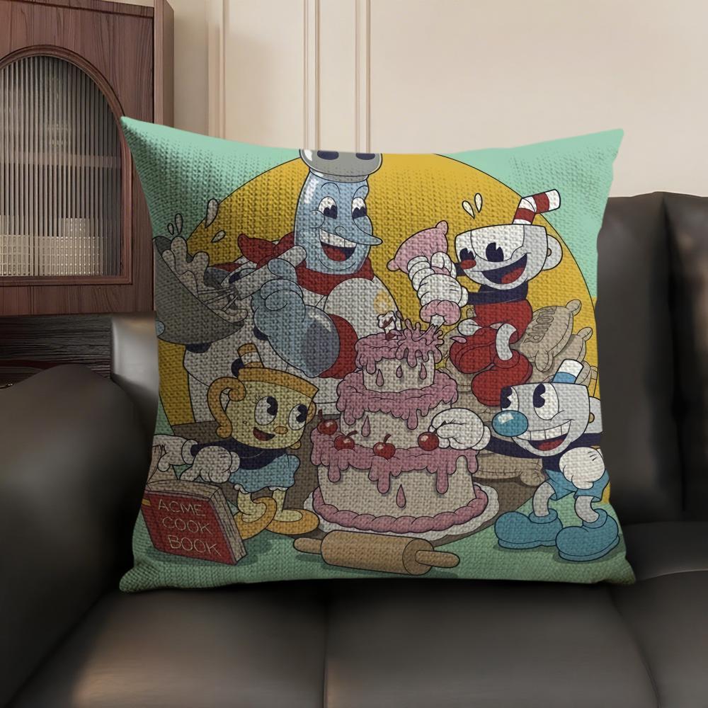 Classic Game CCuphead Cute Cushion Cover Natural Linen Organic Fabric DoubleSided Printing Sofa Home Decor Gift Pillow Case