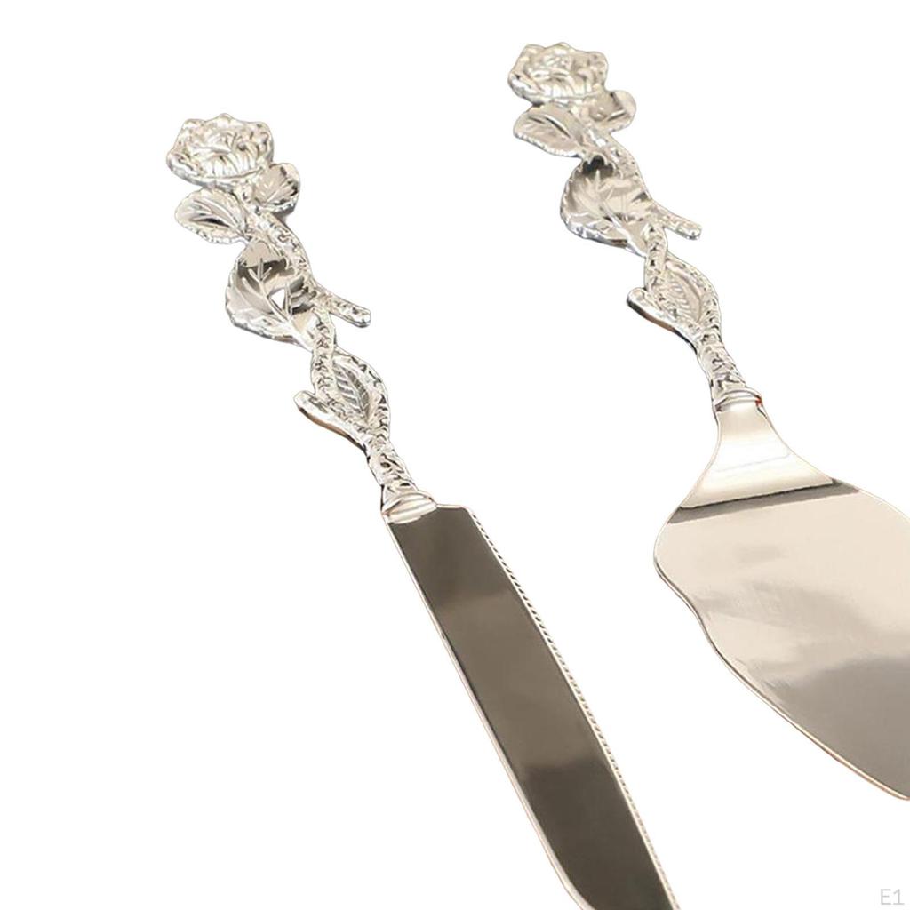 2Pcs Cake Cutting Set for Wedding Shovel Carver Pizza Cheese Pie Silver