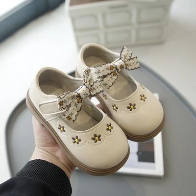 New Children's Leather Shoes Sweet Embroidered Girls' Flat Shoes for Wedding Party Fashion Causal Kids Walking Shoes Hook Loop