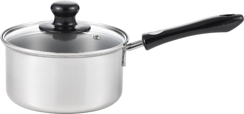 Yoshikawa Cook Look Neo Induction Cooking Compatible Stainless Steel with Glass Durable SJ4002, Saucepan, 16cm, 1.8L, Lid, Rust-Resistant,