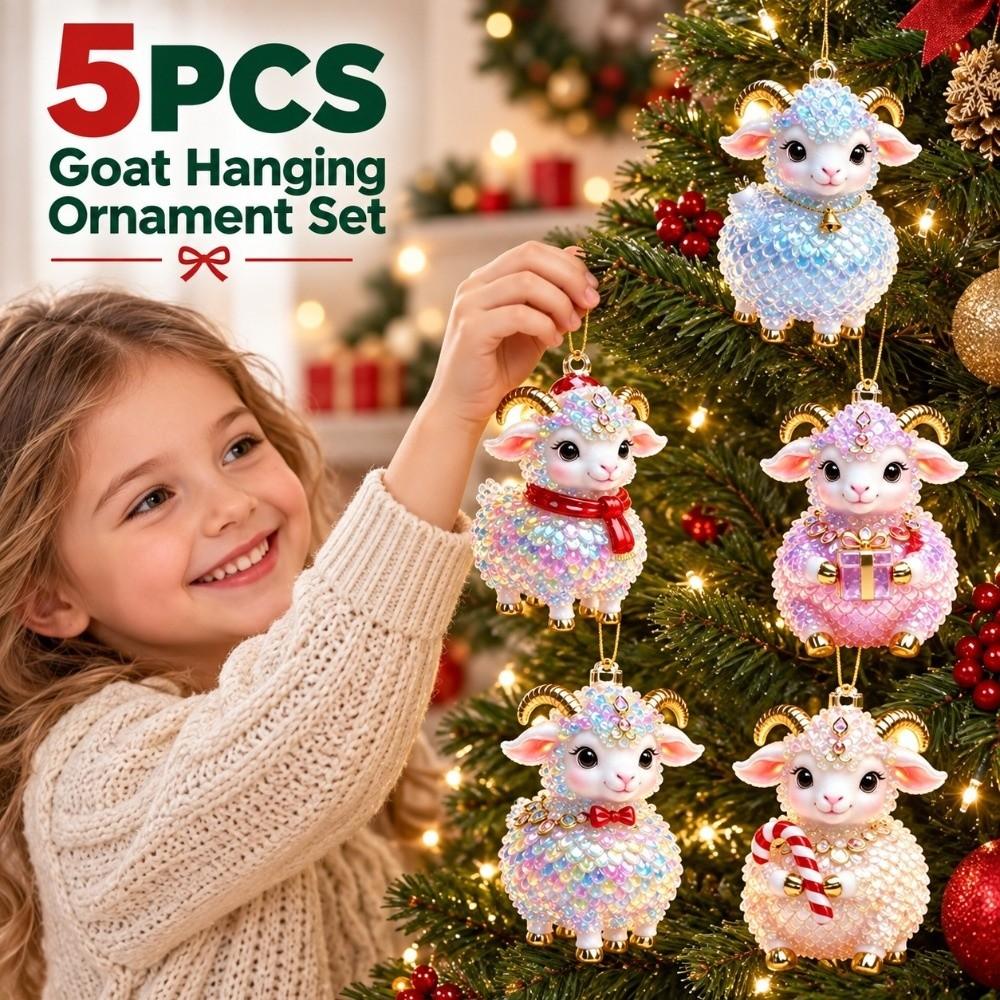 Acrylic Goat Pendant 2D Flat Christmas Tree Ornament Goat Hanging Ornament Set Holiday Party Decor