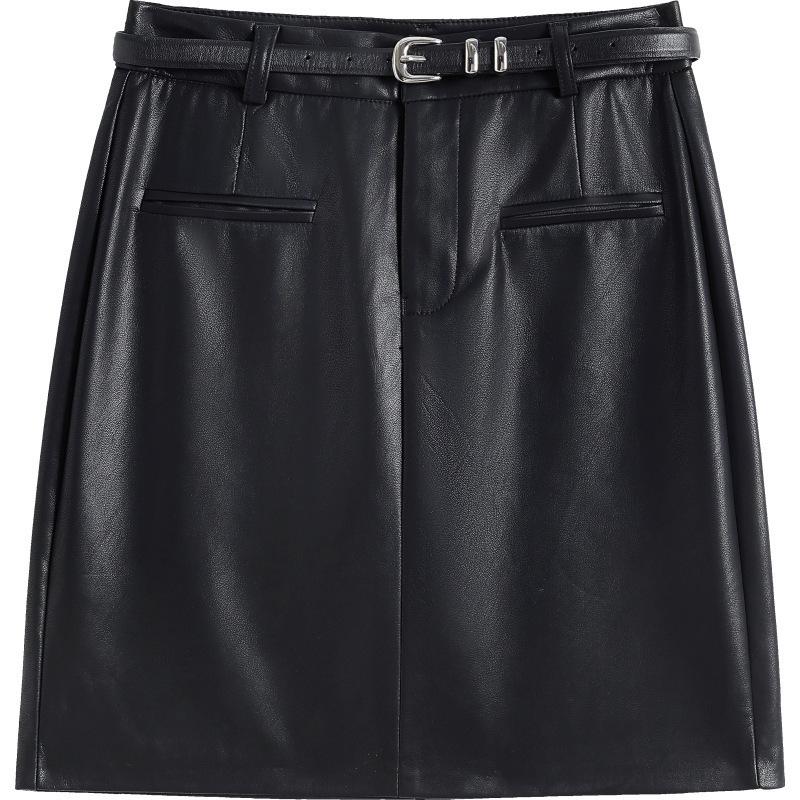 2025 Brand Korean Style A-Line Leather Skirt - Autumn/Winter Slimming, Comfortable, Hip-Hugging, Versatile, Fashionable.