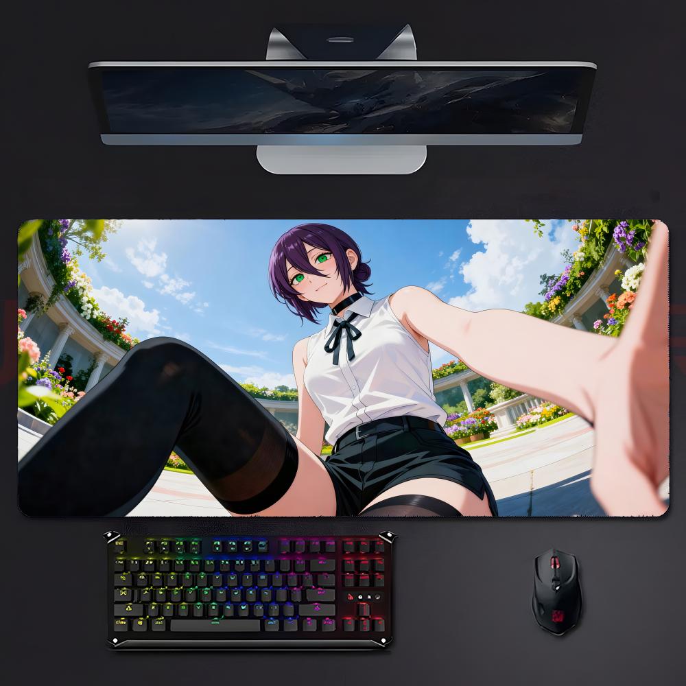 Anime Attraktives Reze Kettensägenmann Mauspads Großes Gaming-Mauspad Mit Genähten Kanten Verdickte Schreibtischunterlage PC