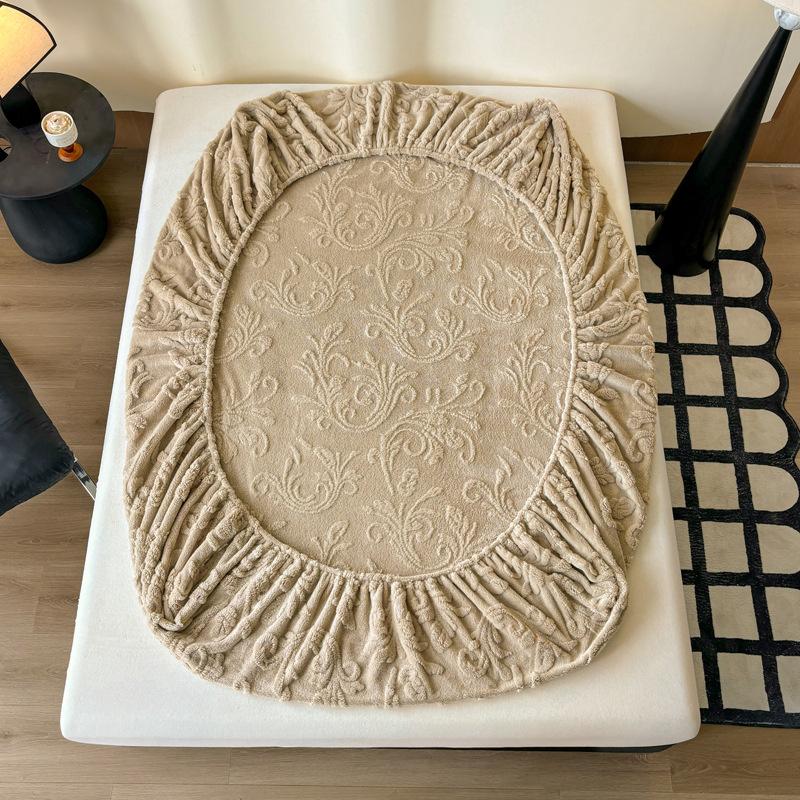 1PCS Plush Embossed Fitted Sheet Thick Warm Bedding for Autumn Winter Soft Comfortable Fabric Deep Pocket Design for Queen King Single  No Pillowcases