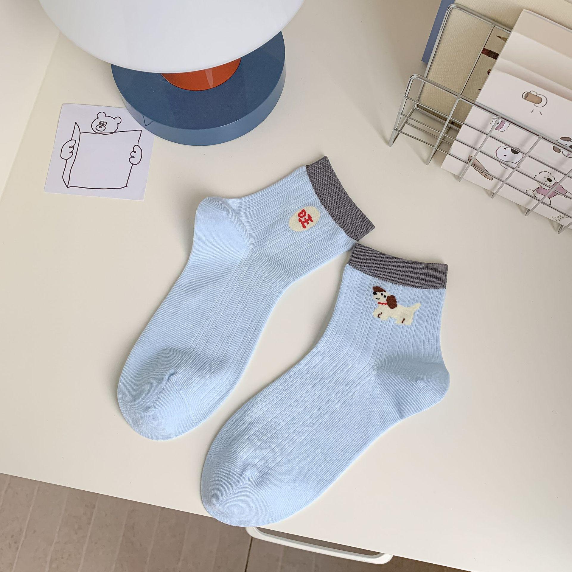 

Cartoon Animal Pattern Mid-Leg Socks Wind-Dot Gauze Mesh Breathable Short Ab Cotton Socks One size fits all синій