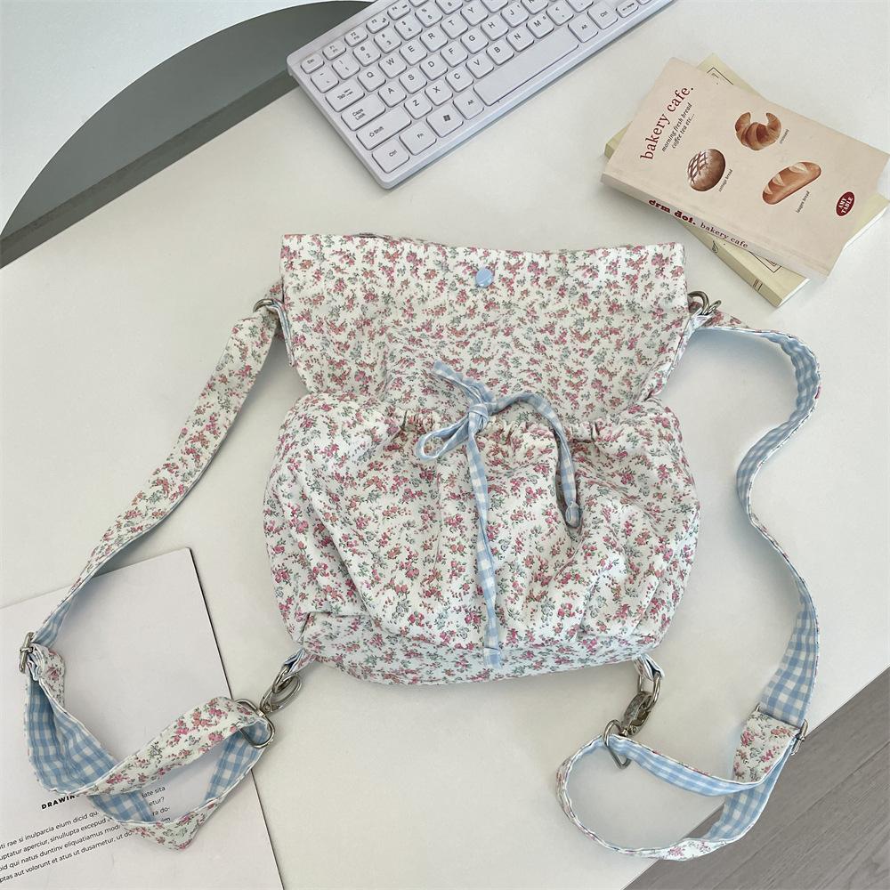 5 New canvas bag floral student backpack lazy wind cute shoulder messenger bag large capacity