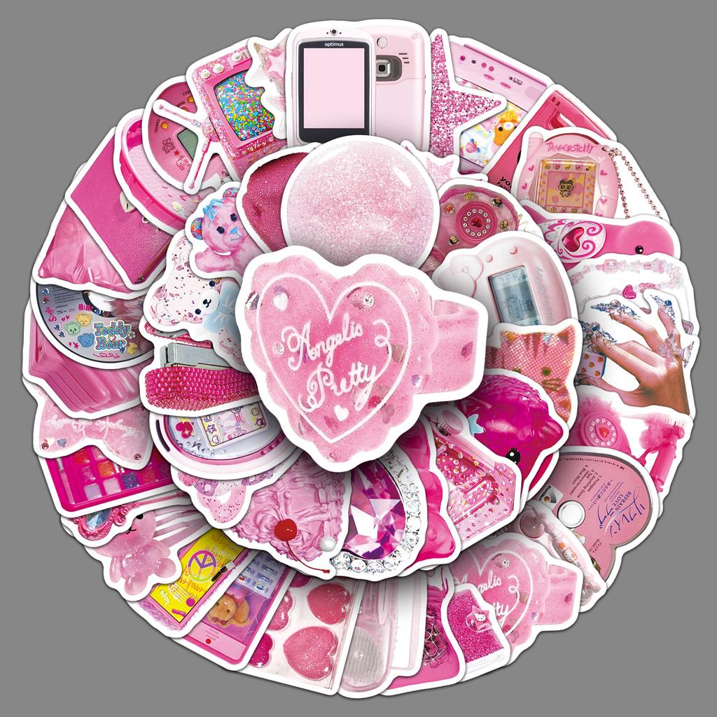50 Pink Y2K Graffiti Stickers Small Fresh Ins Style Retro Creative Decoration Mobile Phone Water Cup Suitcase Stickers