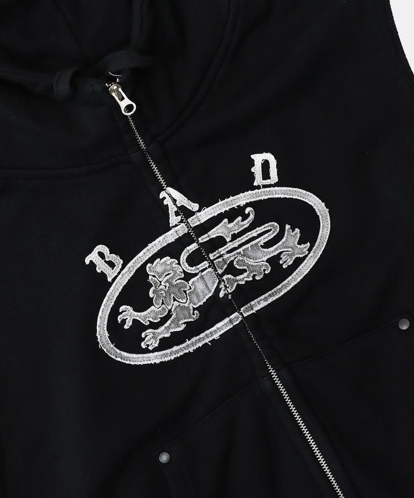 Badblood Mystic Patch Sleeveless Zip-Up Hoodie - Washed Black