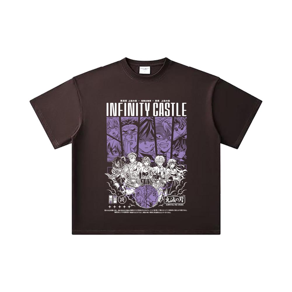 260 GSM Double Yarn 32 Count 100% Cotton Demon Slayer V90 Infinity Castle Print Unisex Heavy Cotton T Shirt