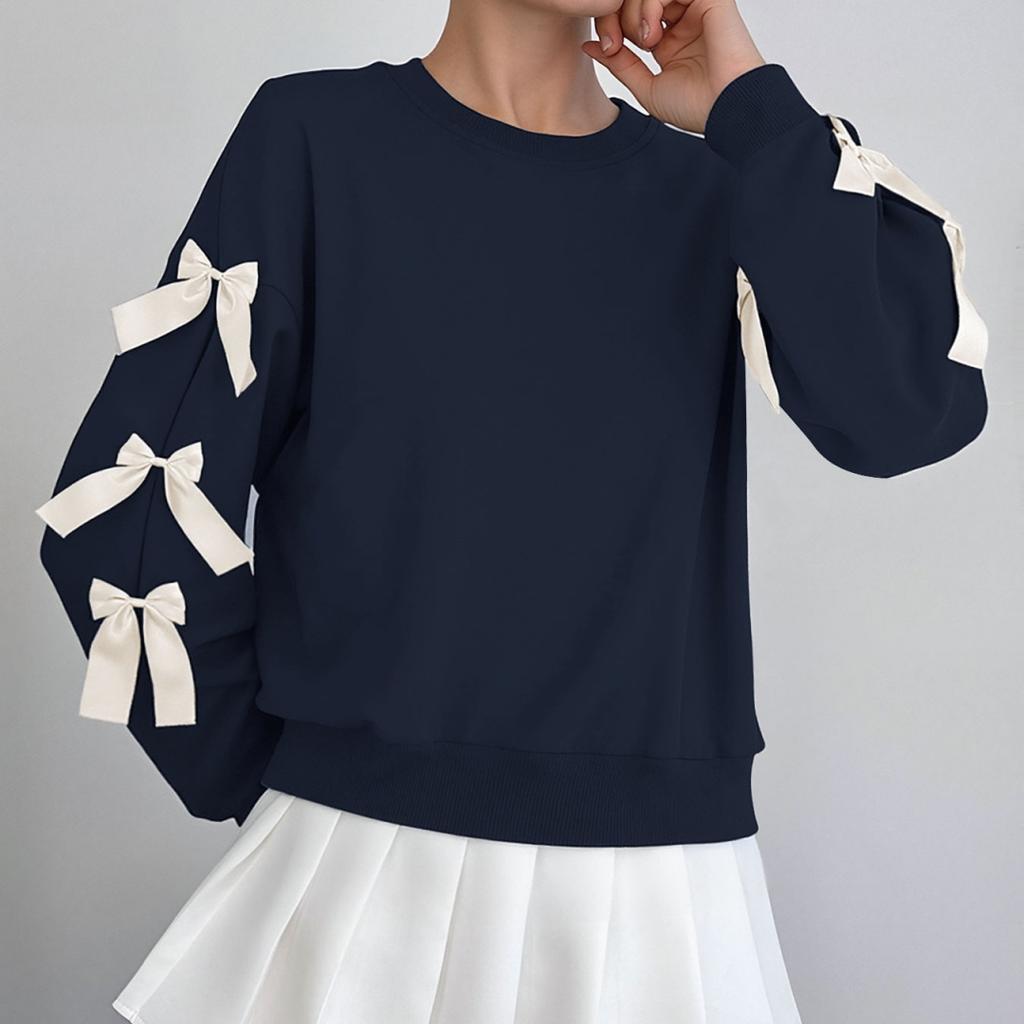 Herbst Lässig Schleife Locker Langarm Damen Pullover Sweatshirt Harajuku Crop Tops Damen Pullover Pullover