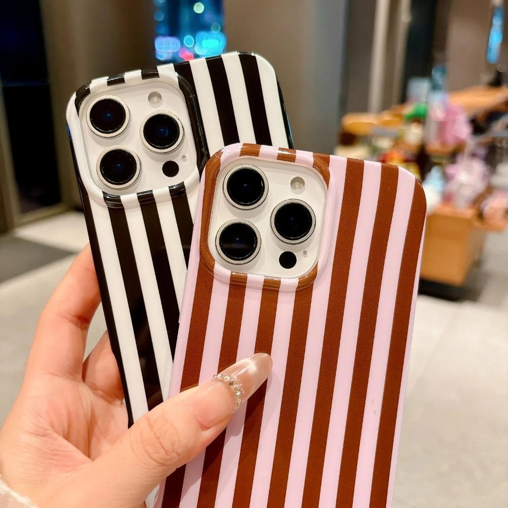Cute Striped Phone Case for 17 Pro Max 16 15 Plus 14 13 Case Soft TPU Slim Shockproof Phone Cover for Women Girls