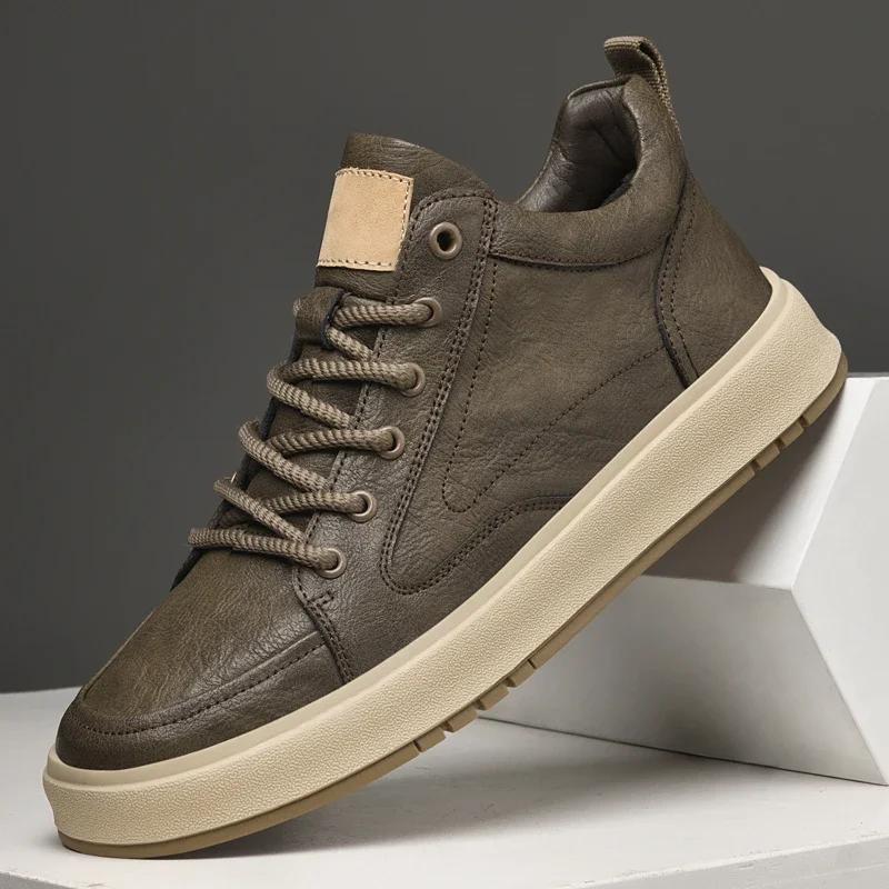 New Genuine Leather Mens Sneakers Fashion High Top Casual Shoes for Men High Quality Business Designer Comfortable Walking Shoes