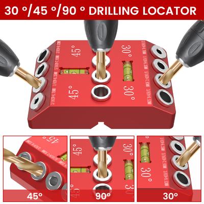 Woodworking Drilling Locator Vertical Drilling Guide Aluminum Alloy Multi Angle Drill Bit Guide Tool with 4 Drill Bits