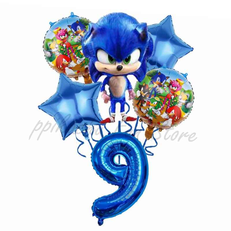 6Pcs Cartoon Hedgehog Balloons Sonic Theme Birthday Party Decoration Balloons For Boys Children Baby Bath Toys