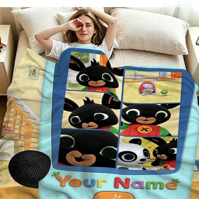 1PC Bing Custom Name Patterned Flannel Blanket Suitable For All Seasons for Home Decor Warmth and Comfort Gifts Holiday Present