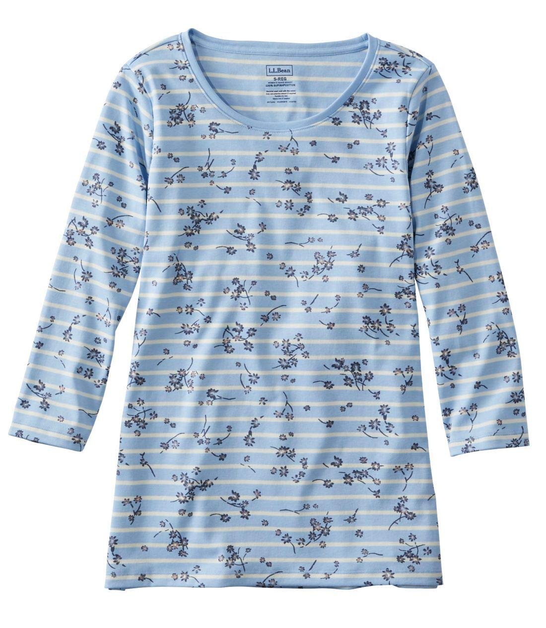 

Хлопок пима, приталенный, вырез «драгоценность», рукав 3/4, американский размер, полоска «Озеро», 1000041533 [LL Bean] Женская футболка, футболка, принт 3/4, обычный, S, цветочный, синий,