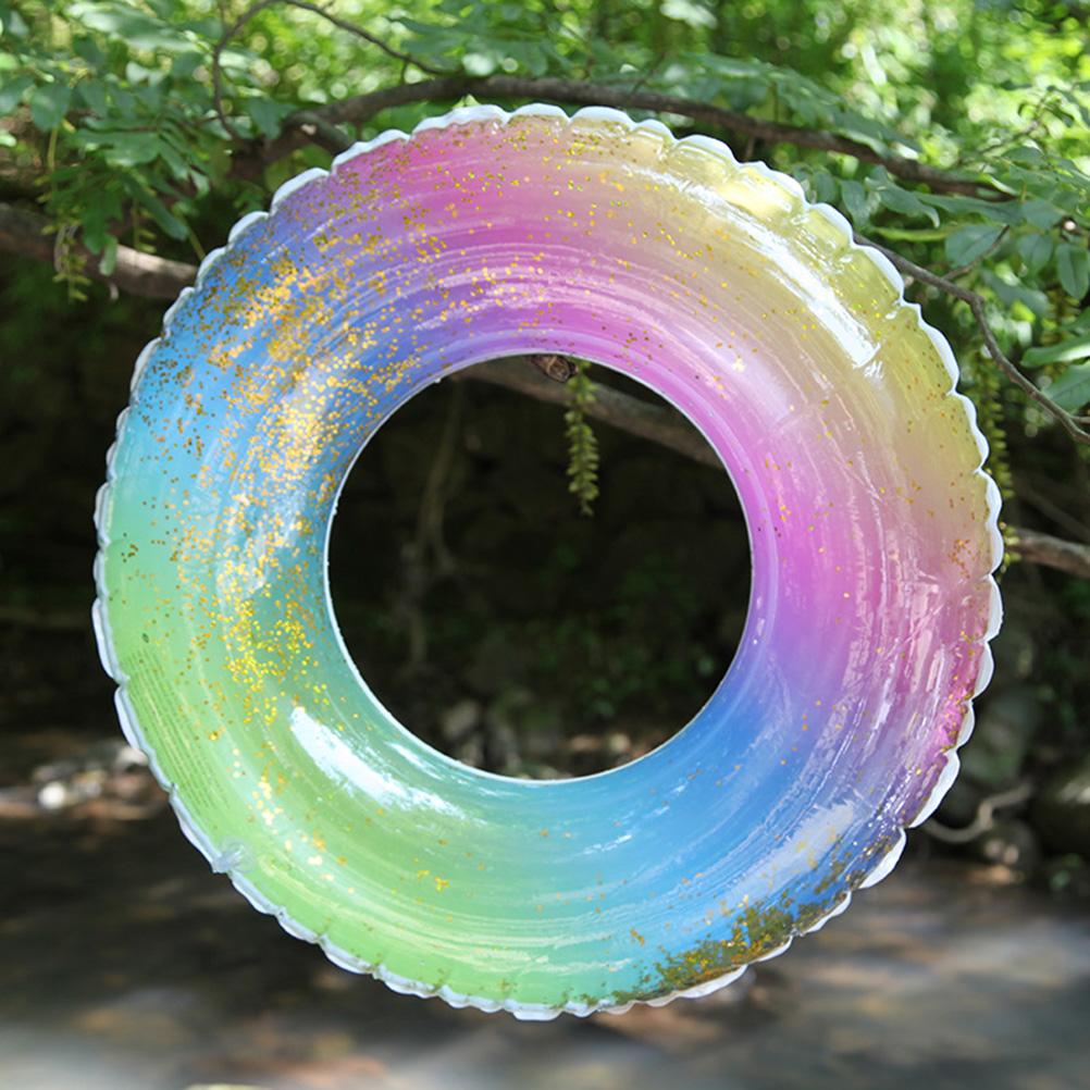 Swimming Ring Sequins Rainbow Color Pool Float Ring Thickened Translucent Water Tube Raft For Indoor Pool Parties Entertainment