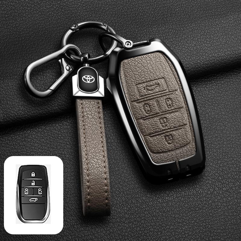 Alloy Leather Car Remote Key Case Cover Shell Fob For Toyota Prado Land Cruiser Camry Alphard VELLFIRE PREVIA Auto Accessories
