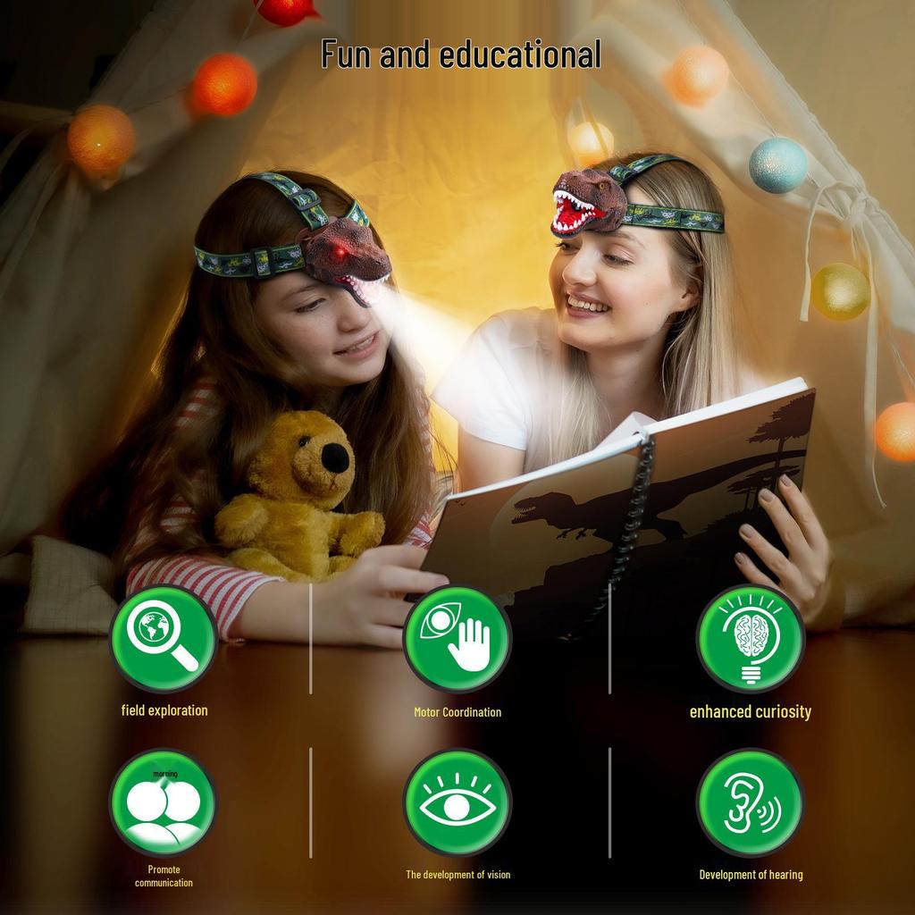 Dinosaur Shaped LED Kids' Headlamp - Night Light for Camping and Outdoor Play