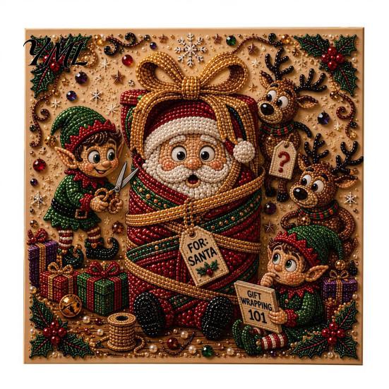 DIY Decorative Wall Ornaments Christmas Faux Pearl Art Kit, Rhinestone Painting 8" X 8", Cartoon Projects Snowman Animal Diamond Craft Kit for Adults,