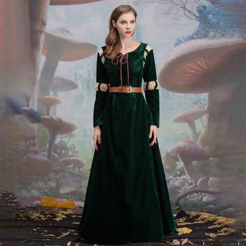 Vestido de princesa feminino, vestido cosplay, Halloween, traje medieval renascentista, traje da corte verde