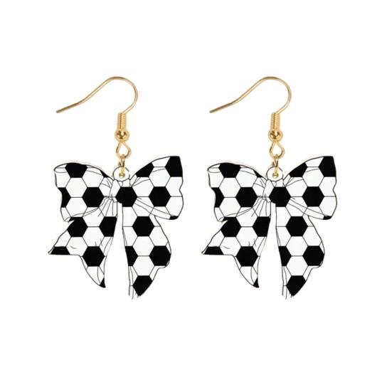

1 Pair Sports Ball Bow Hook Earrings 2D Acrylic Rugby Football Tennis Baseball Basketball Bowknot Dangle Drop Earrings Sports Lovers Gifts