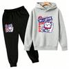 Fashion Cute Anime Cartoon Cat Print Kids Pullovers Pants 2-piece Set Street Casual Fashion Hoodies Vintage Boy's Girl Clothes