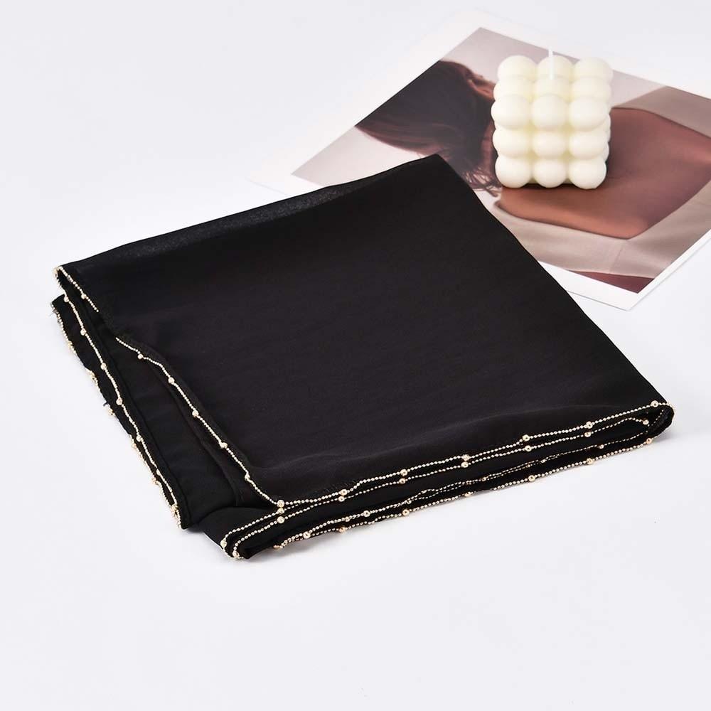 Breathable Printed Tail Turban Hijab Chiffon Large Shawl Fashion Colorful Beaded Headscarf  Daily