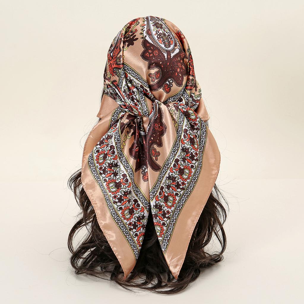 90*90cm Women Scarf Silk Feeling Hair Neck Square Brand Office Bandanna Muffler Waiter Flight Attendants Handkerchief Rings Wrap