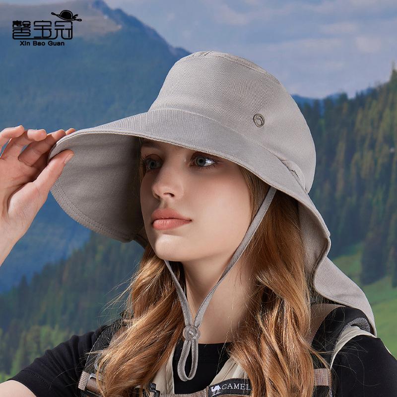 Spring and summer big eaves shawl neck protector bucket hat outdoor sun protection sun hat fashion with ponytail hole hat women