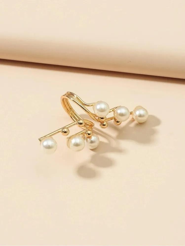 European And American Fashion Trend Pearl Geometric Ring Personality Exaggerated Creative Ring