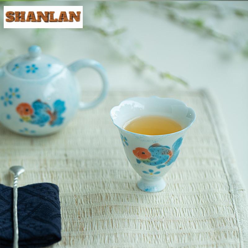 Hand-painted Goldfish Teacup Aesthetic Tea Bowl Sample Tea Cup Personal Cup Jianzhan Master Cups Kung Fu Tea Drinkware Craft