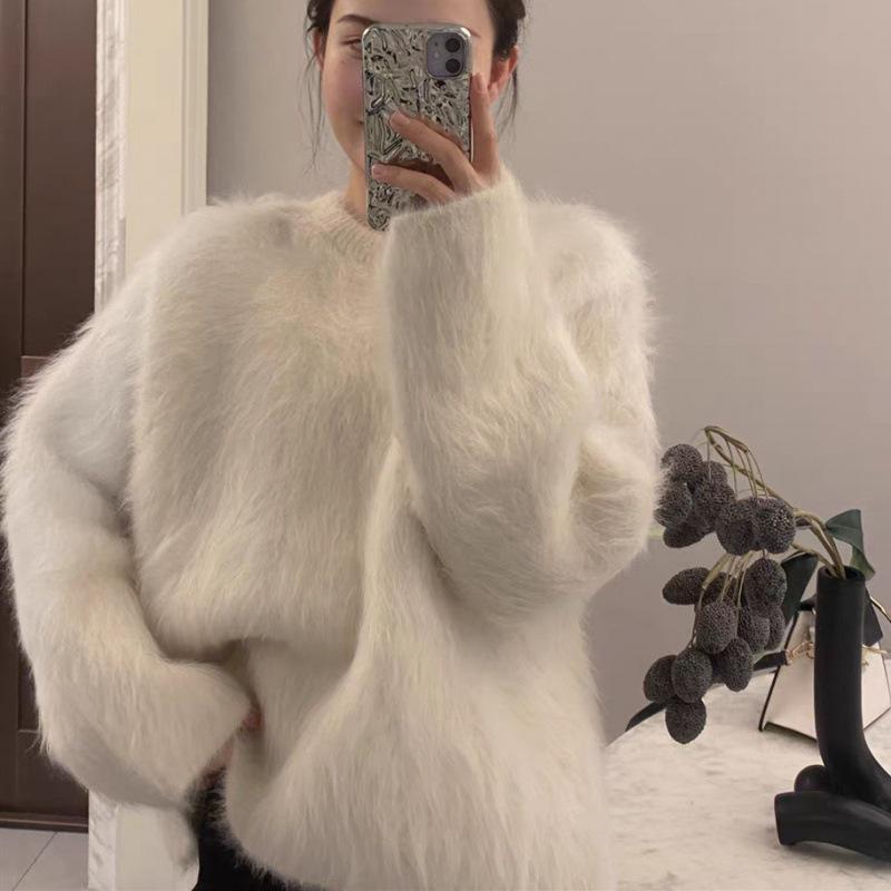 

Женский толстый свитер из искусственной норки: Свободный крой, Уютный пуловер на осень/зиму One Size белый