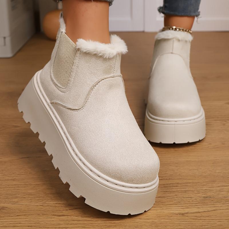 Large Thick Soled Snow Boots, Winter  with Plush Warm Boots, Fashionable and Versatile Solid Color Shoes