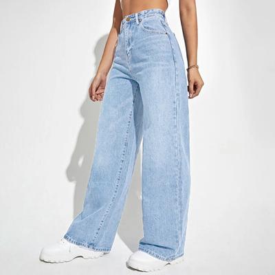 High Waist Denimhosen für Damen Stretchige Weitbeinjeans mit Taschen