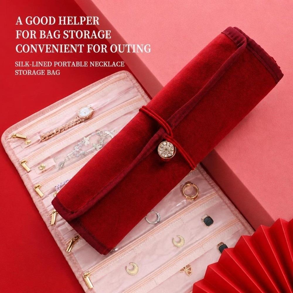 Sac de rangement pliable pour bijoux Pochette rouleau portable pour bijoux Colliers Boucles d'oreilles Bagues Bracelets