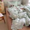 Juego de Ropa de Cama de Algodón de Doble Gasa con Encaje de Lunares Coreanos de 4 Piezas con Diseño de Corazón Femenino