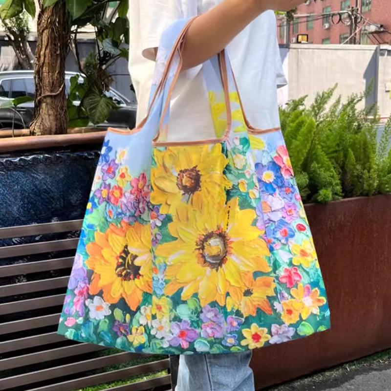 Bag Foldable Shopping Bag Reusable Grocery Storage Bag Nylon Portable Shoulder Handbag Travel Tote Bag