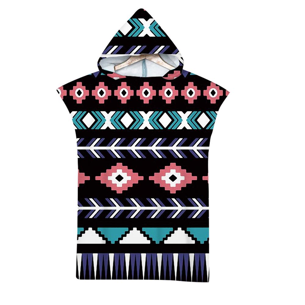Geometric Hooded Wearing Bath Towel, Beach Towel, Cape, Seaside Change Of Clothes, Bathrobe, Printed Hooded Bath Towel, Minimum Order