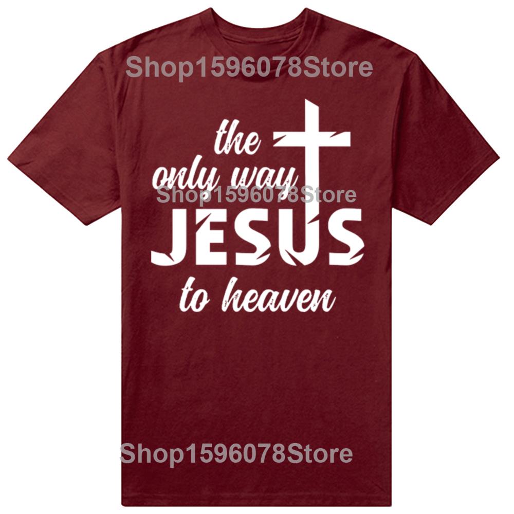 Funny Retro Jesus way to heaven Cotton Tops Fitness TShirt Oversized Unisex Tshirt Graphic Tees Mens Clothing Streetwear