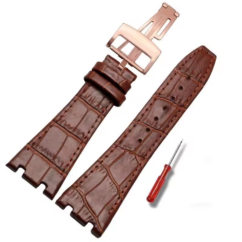 Vysoce kvalitní kožený řemínek pro Audemars Piguet AP15400 15703 15500 Řada Royal Oak Pánský řemínek Dvojitý konkávní rozhraní 26mm