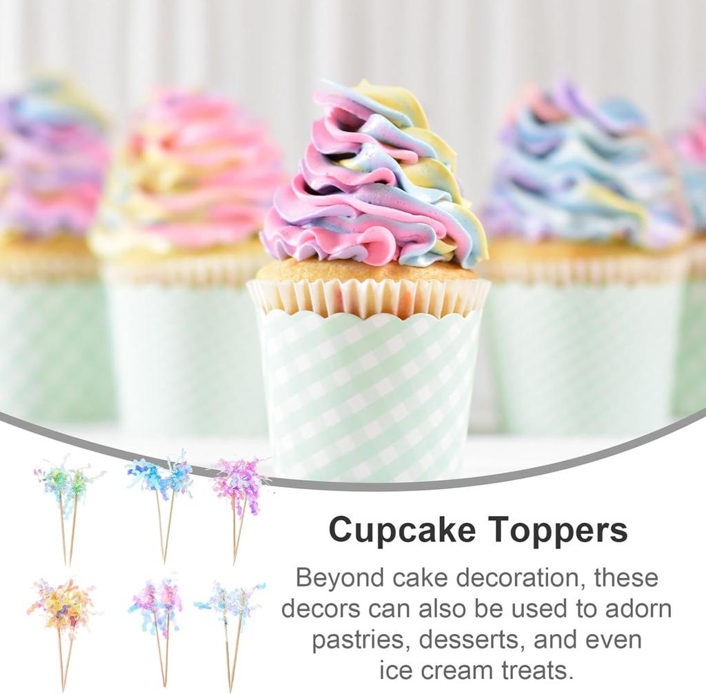 Foil Firework Cupcake Toppers Sparkle Tinsel   Cake Decoration Cocktail Picks for Birthday Wedding Graduation Party Supplies