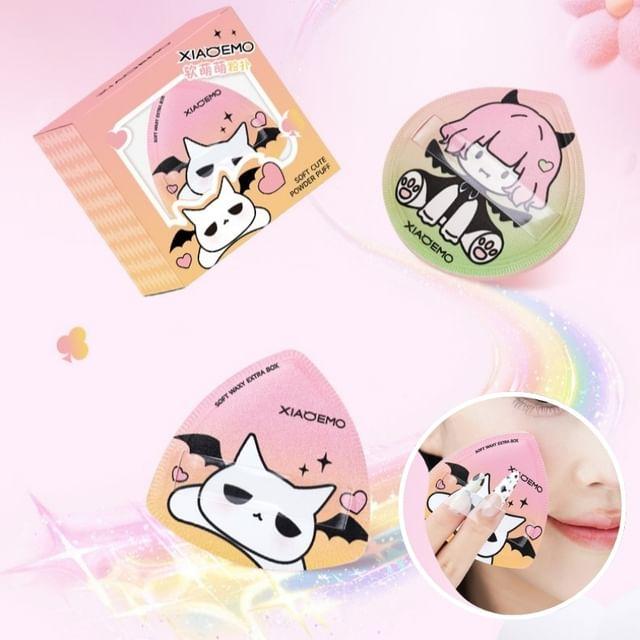 Jericoure - Cartoon Powder Puff / Case / Set 2 PCS - Devil & Girl - Pink