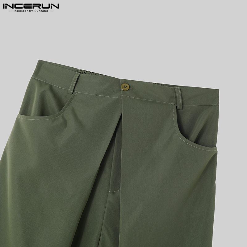 INCERUN Men Solid Zipper Up Long Trouser Work Wear Casual Pants
