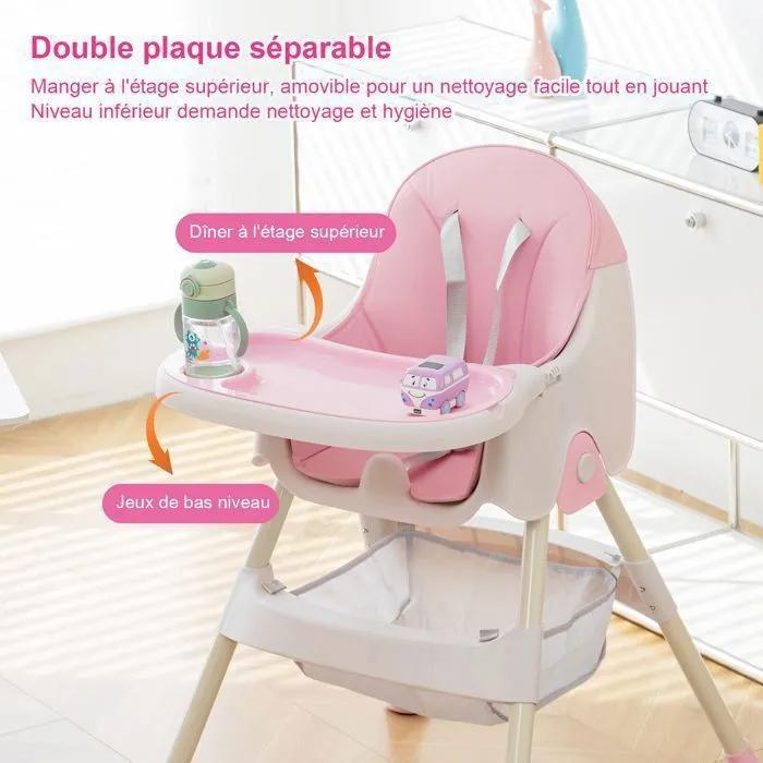 Chaise haute pour bébé, chaise pour repas bébé, évolutive pliable et ajustable, ,De 6 mois à 3 ans(15KG)- Rose