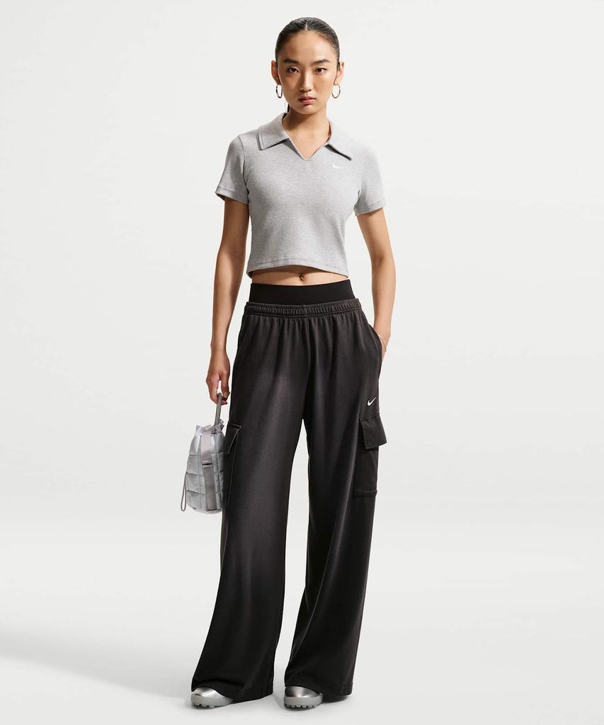 NIKE Sportswear Tight Crop Polo W - Wolf Grey:Heather:White / Io2730-012
